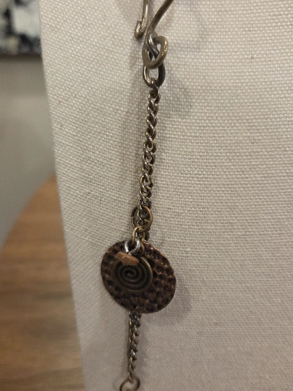Twisted Silver Charm Necklace w/ Pendant Mixed Metal Chain